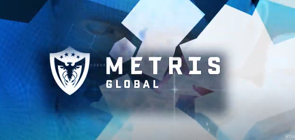 Metris Global logo on blue background