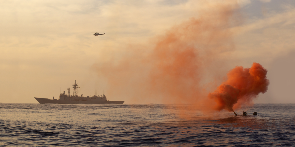 United States Coast Guard ship, helicopter, rescue